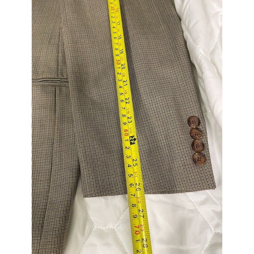 Lauren Ralph Lauren Mens Blazer 46L Brown Silk Wool Check 2 Button Single Vent - Picture 9 of 13